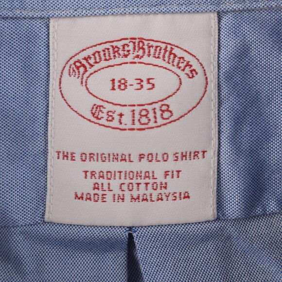 Brooks Brothers 18 35 Button-Down Cotton Traditional Blue Solid Pocket Shirt Men - Picture 9 of 16
